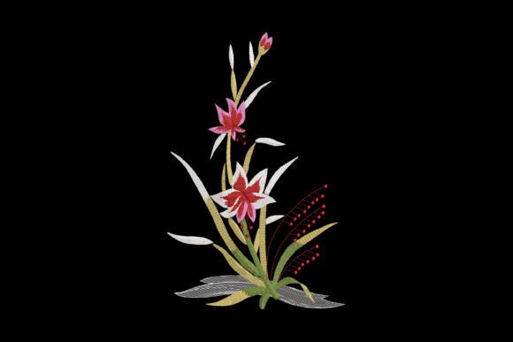 Crimson Orchid Dance: A Captivating Embroidery Design