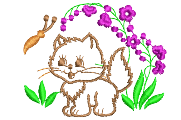 Cute Cat and Butterfly: A Charming Embroidery Design
