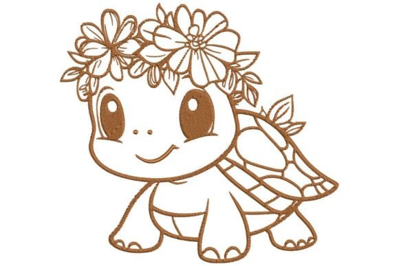 Cute Turtle with Daisy Crown: A Charming Embroidery Design