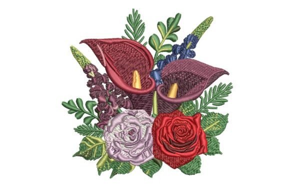 Dark Red Floral Bouquet: A Luxurious Embroidery Choice