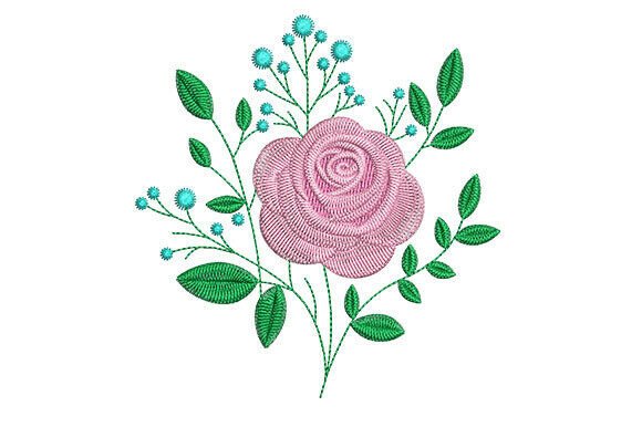 Pink Rose Embroidery Designs for Boutique Apparel