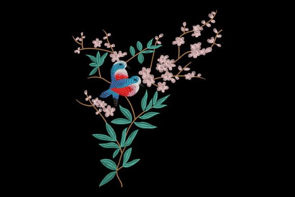 Spring Bird and Floral: A Charming Embroidery Design