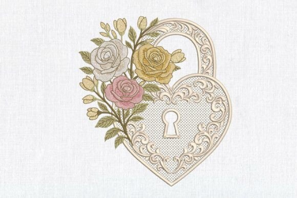 Vintage Romantic Heart Lock Lace Wedding Embroidery