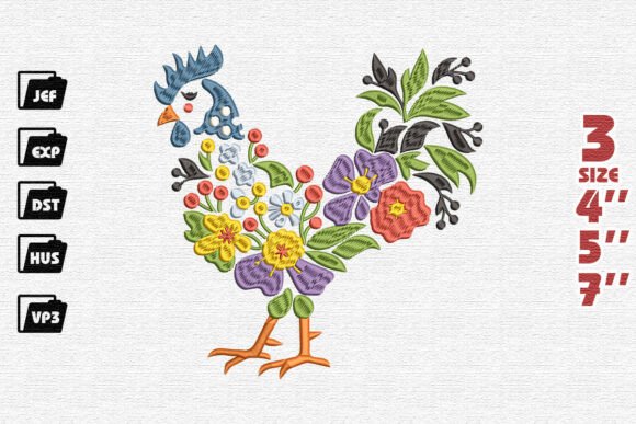 Whimsical Folk Art Floral Rooster Design